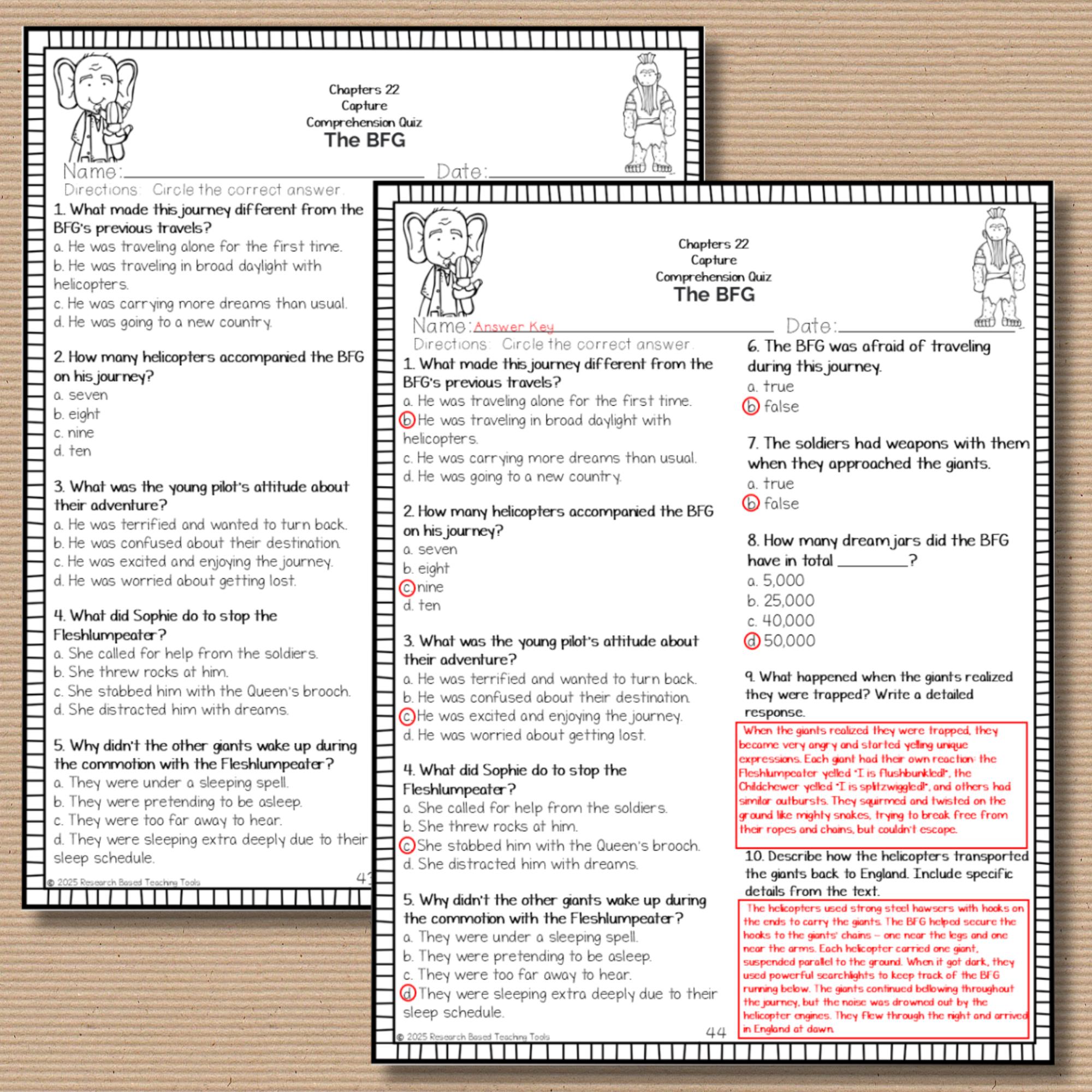 BFG Novel Study: Roald Dahl Comprehension Guide, Reading Journal ...