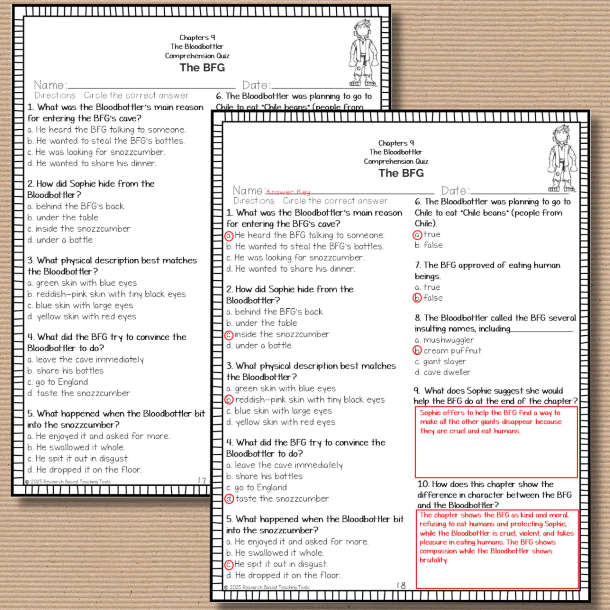 BFG Novel Study: Roald Dahl Comprehension Guide, Reading Journal ...
