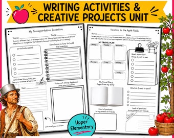 Johnny Appleseed Writing Activities Creative Projects Unit Upper Elementary Book Companion Bloom's Taxonomy Printable PDF
