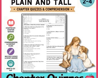 Sarah Plain and Tall Chapter Quizzes Reading Comprehension Tests Novel Study Assessments 3rd 4th 5th Grade Worksheets