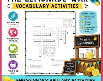 The Lemonade War Novel Study Vocabulary Activities Reading Centers Word Work 3rd 4th 5th Grade PDF