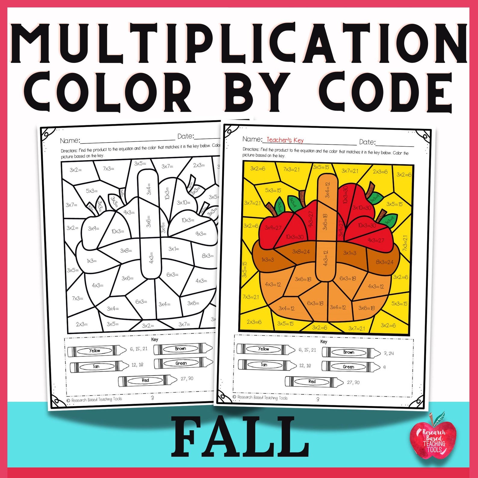 Autumn Multiplication Color-by-number: Seasonal Math Fun Worksheets for ...