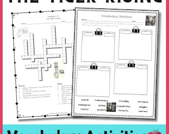 Tiger Rising Vocabulary Activities Novel Study ELA Worksheets Reading Comprehension Chapter Word Work Practice
