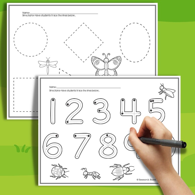 Number Insect Trace Insect Counting and Shapes Worksheets for Preschool & Kindergarten ...