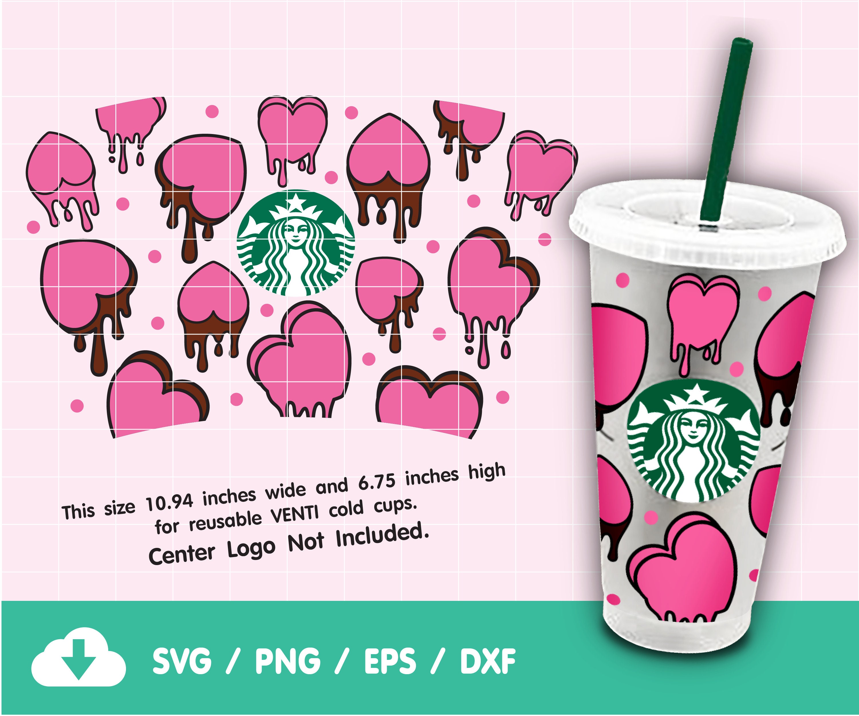 Valentine Heart Starbucks Cup SVG Full Wrap Dripping Heart SVG | Etsy