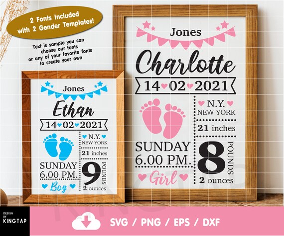 Download Birth Stats Svg Baby Announcement Template Svg Baby Keepsake Etsy