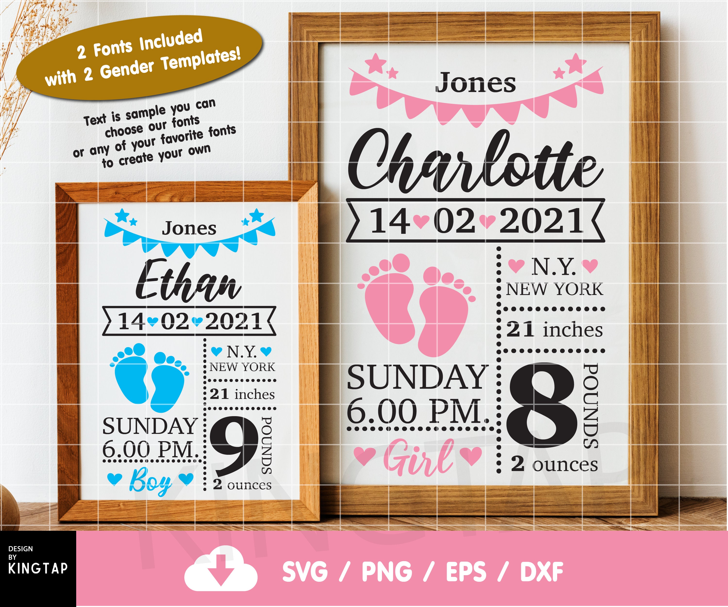 Download Birth Stats Svg Baby Announcement Template Svg Baby Keepsake Etsy