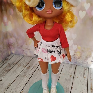 Doll pleated skirt, Doll skirt, blouse and beret, Doll outfit, white skirt and beret for dolls