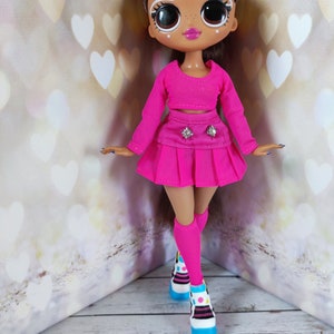 Skirt and blouse for dolls, pink skirt for dolls, socks for dolls, stockings for dolls, clothes for dolls