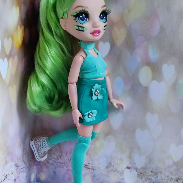 Skirt and top for Rainbow High, Clothes for Rainbow High, mint colored outfit for dolls, stockings for doll