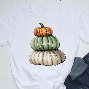 Foglie di zucca e maglione, decalcomania, arredamento per la casa, maglietta, autunno, vibrazioni autunnali, download digitale