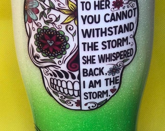 Ombre Glitter Sugar Skull Tumbler: Custom Stainless Steel Cup