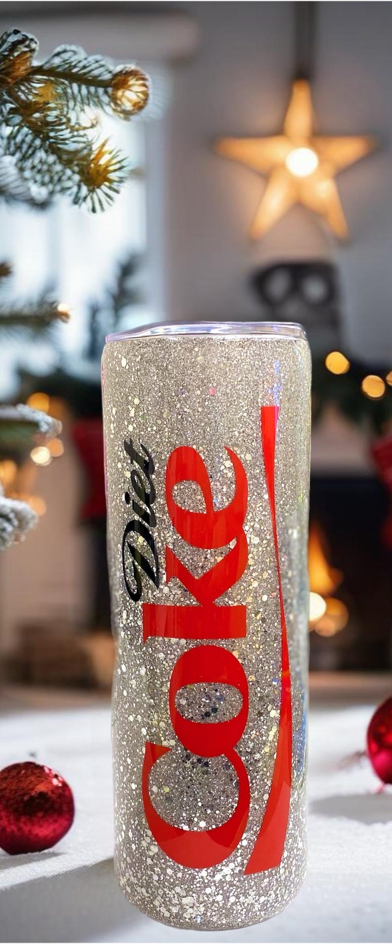 Diet Coke Tumbler: Silver Glitter Stainless Steel Cup image 1