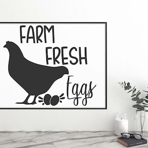 Frische Eier vom Bauernhof, Huhn, Zeichen, Wohnkultur, Bauernhof Dekor, Küchendeko, Aufkleber, digitaler Download