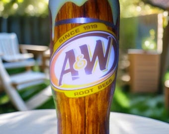 Soda, A&W Rootbeer Tumbler, Stainless Steel, Woodgrain Design