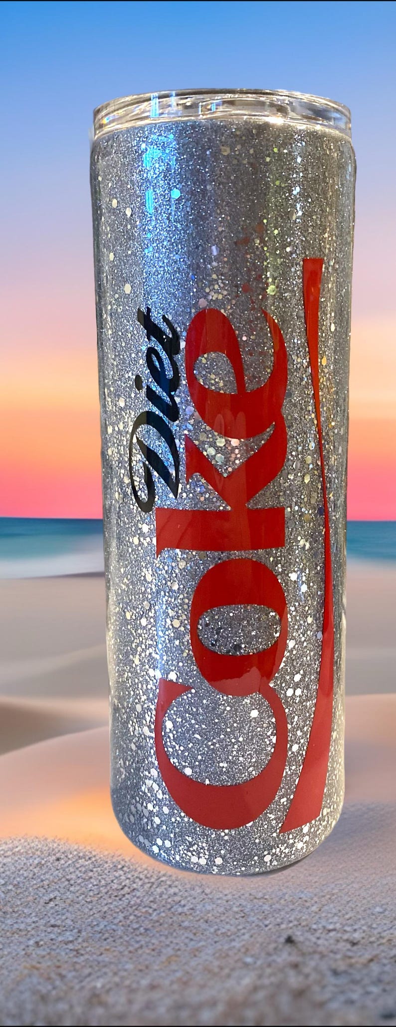 Diet Coke Tumbler: Silver Glitter Stainless Steel Cup image 5