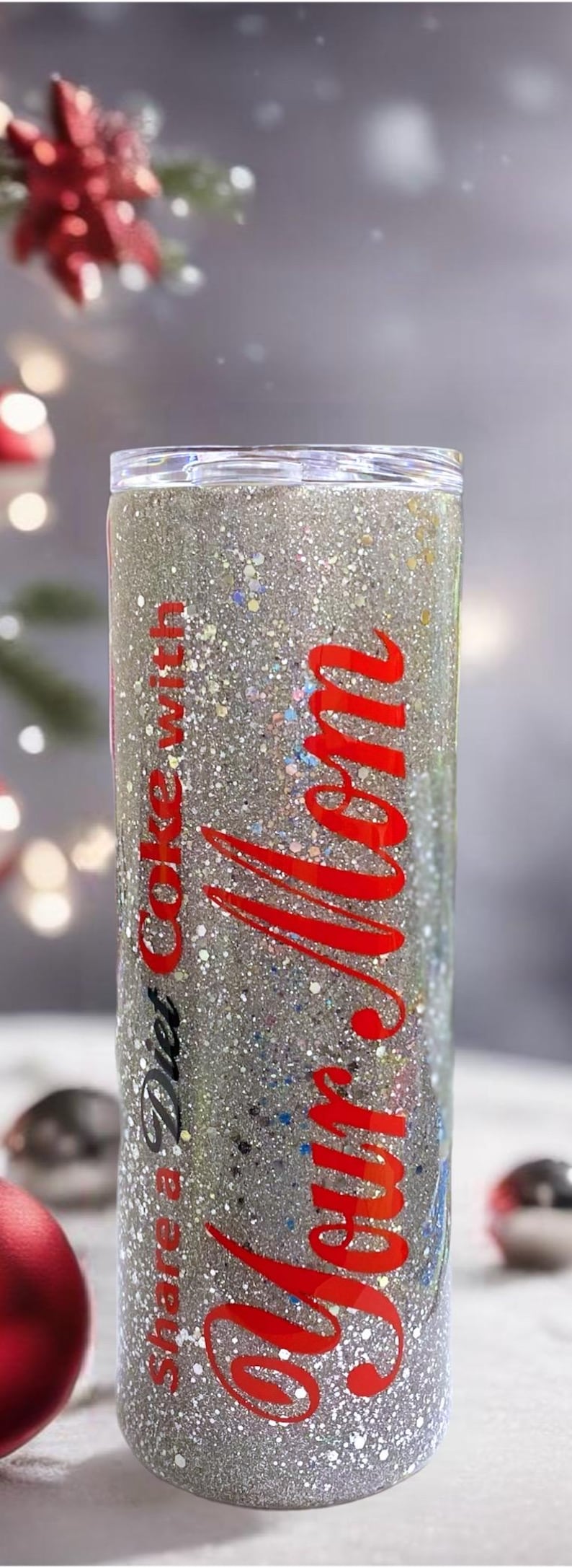 Diet Coke Tumbler: Silver Glitter Stainless Steel Cup image 2