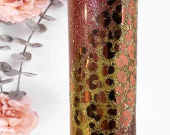 Rose Gold Glitter Leopard Tumbler: Personalized Stainless Steel Cup