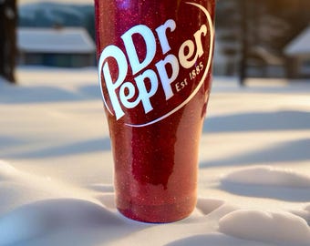 Dr Pepper Tumbler: Maroon Glitter Stainless Steel Soda Cup