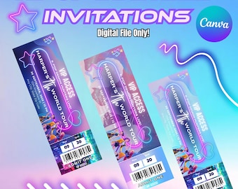 K-pop Birthday Invitation: Concert Ticket Style, Glitter Theme (Digital Download)