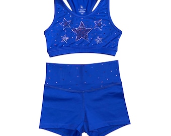 Royal Blue Star Rhinestone Cheer Set | Youth Patriotic Athletic Apparel