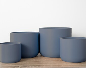 The Simple Planter in Navy Blue | Set of Four Planters | 8", 7", 6", 5" | Drip Trays Included