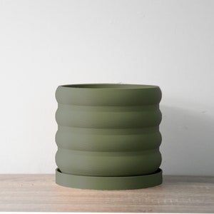 Bubbly Planter with Drainage & Saucer in Army Green, Unique 3D-Printed Plant Pot, Small to Large Sizes: 4" 5" 6" 7" 8"
