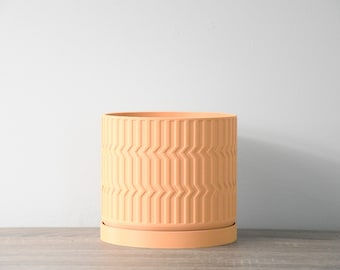 Maceta Mabel con drenaje y platillo en sorbete de naranja, maceta bohemia impresa en 3D, tamaños pequeños a grandes: 4", 5", 6", 7" y 8"