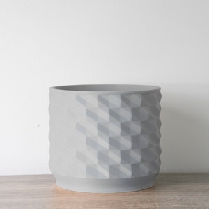 Geometric Planter with Drainage & Saucer in Gray, Unique 3D-Printed Plant Pot, Small to Large Sizes: 4" 5" 6" 7" 8"