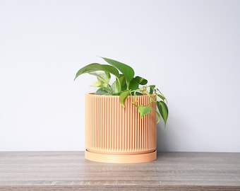 Mid-century Ribbed Planter With Drainage and Saucer in Shiny Copper,  Multiple Colors and Sizes, Unique Modern Pottery, Indoor and Outdoor - Etsy