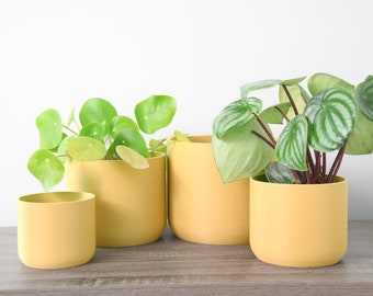 The Simple Planter in Yellow | Set of Four Planters | 8", 7", 6", 5" | Drip Trays Included