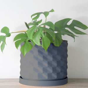 Geometric Planter with Drainage & Saucer in Stone Blue, Unique 3D-Printed Plant Pot, Small to Large Sizes: 4" 5" 6" 7" 8"