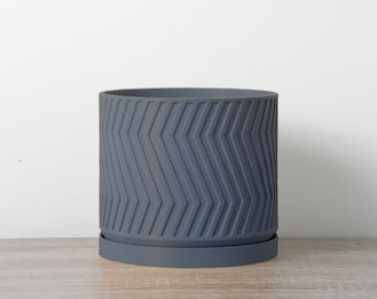 Gatsby Planter con drenaggio e piattino in Stone Blue, vaso per piante Art Déco stampato in 3D, dimensioni da piccole a grandi: 4" 5" 6" 7" 8"