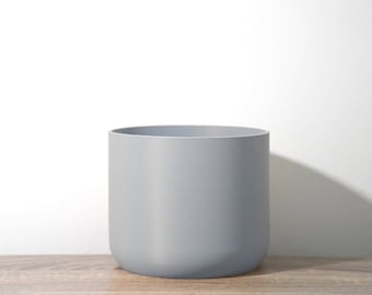 Maceta minimalista con drenaje y platillo en gris acero, maceta única y moderna impresa en 3D, tamaños: 4 "5" 6 "7" 8 "/ Regalo para cualquier persona