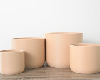 The Simple Planter in Tan | Set of Four Planters | 8", 7", 6", 5" | Drip Trays Included