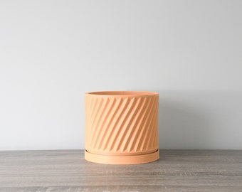 Maceta Penélope con drenaje y platillo en sorbete de naranja, maceta única impresa en 3D, tamaños pequeños a grandes: 4", 5", 6", 7" y 8"