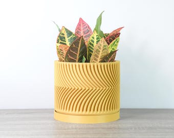 Jardinière parisienne avec système de drainage et soucoupe en jaune, cache-pot moderne et unique imprimé en 3D, petite à grande taille : 4 pouces 5 pouces 6 pouces 7 pouces 8 pouces