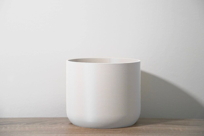 Modern Minimalist Planter With Drainage & Saucer in White, Unique 3D