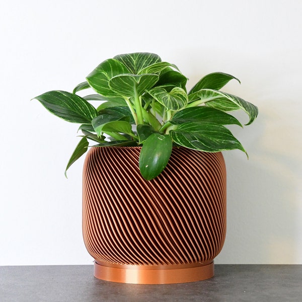 Sierra Planter with Drainage & Saucer in Copper, Unique 3D-Printed Plant Pot, Small to Large Sizes: 4" 5" 6" 7" 8"