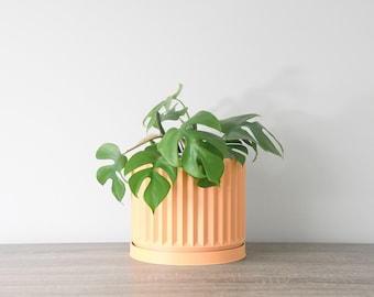 Macetero clásico con drenaje y platillo en color sorbete de naranja, macetero exclusivo impreso en 3D, tamaños pequeños y grandes: 4", 5", 6", 7" y 8"