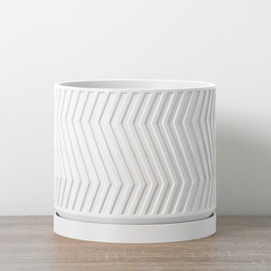 Gatsby Planter with Drainage & Saucer in White, Art Deco 3D-Printed Plant Pot, Small to Large Sizes: 4" 5" 6" 7" 8"