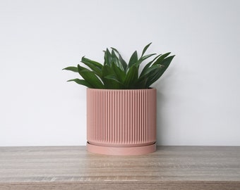 Maceta moderna de mediados de siglo con drenaje y platillo en color rosa rústico, maceta única impresa en 3D, tamaños: 4", 5", 6", 7" y 8" / Regalo para amantes de las plantas