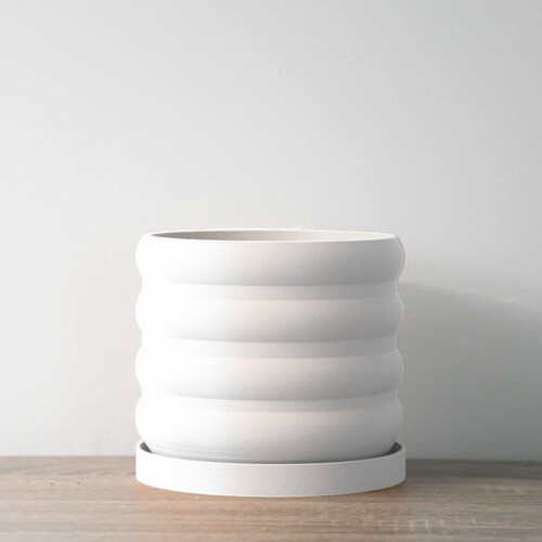 Bubbly Planter with Drainage & Saucer in White, Unique 3D-Printed Plant Pot, Small to Large Sizes: 4" 5" 6" 7" 8"