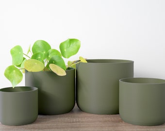 The Simple Planter in Matte Army Green | Set of Four Planters | 8", 7", 6", 5" | Drip Trays Included