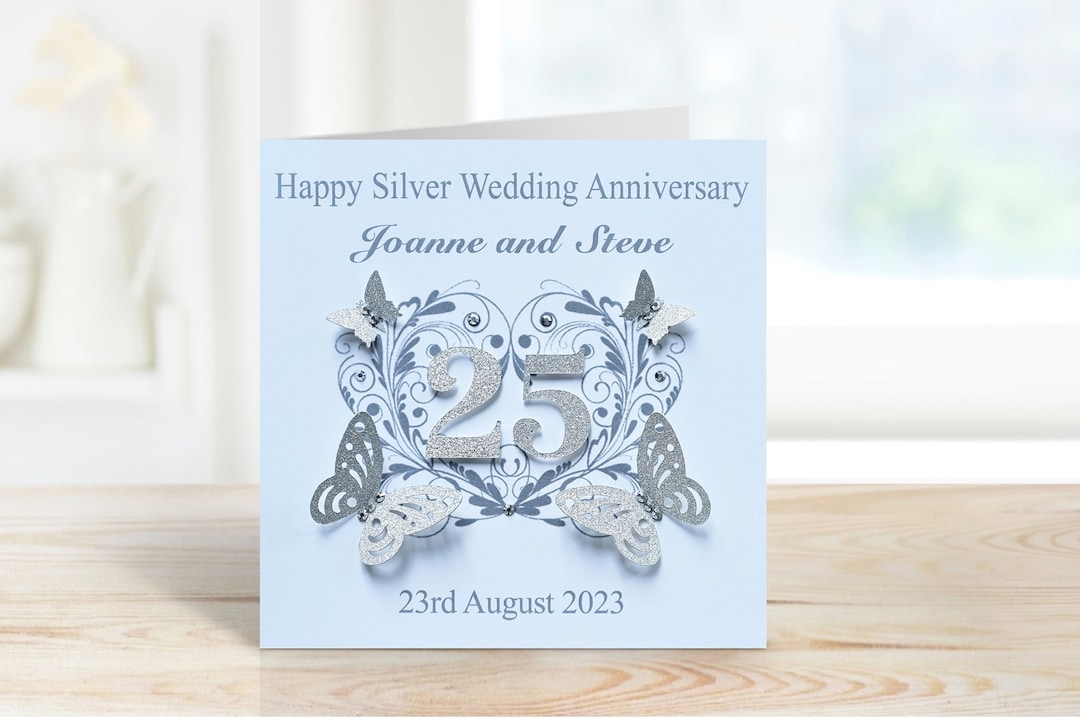 Personalized 25th Anniversary Card: Handmade Silver Wedding Card - Etsy UK