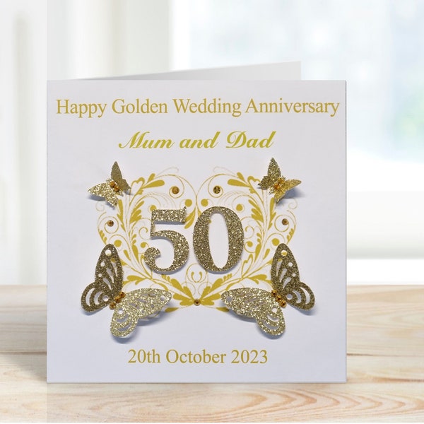 Personalised Handmade Golden Wedding Anniversary Card | 50th Wedding Anniversary Card