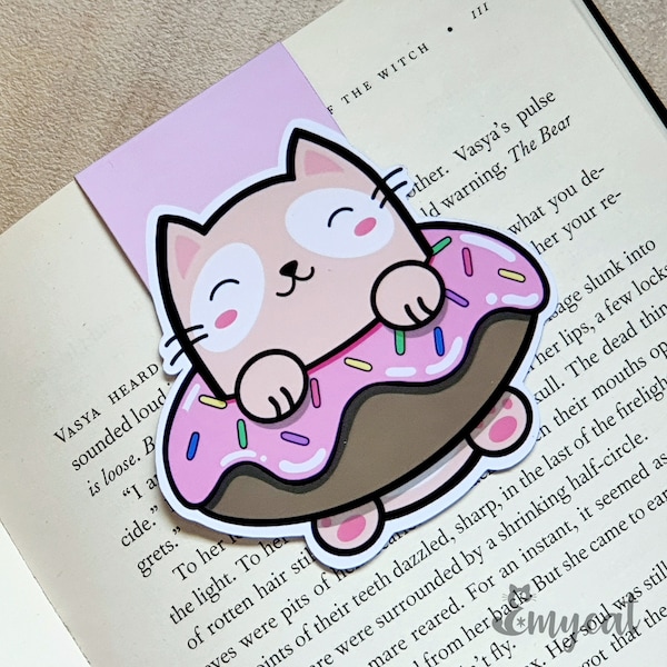 Cute Cat in Doughnut Kawaii Magnetic Bookmark