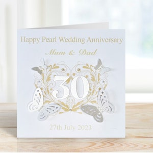 Personalised Handmade Pearl Wedding Anniversary Card, Personalised 30th Wedding Annniversary Card