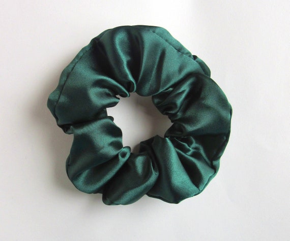 Dark Bottle Green Satin Hair Scrunchie