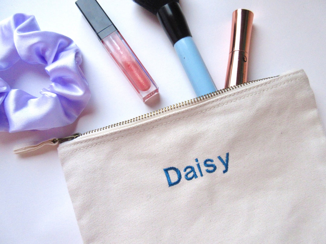 Embroidered Personalised Canvas Zip up Pouch Bag Make up Bag Etsy